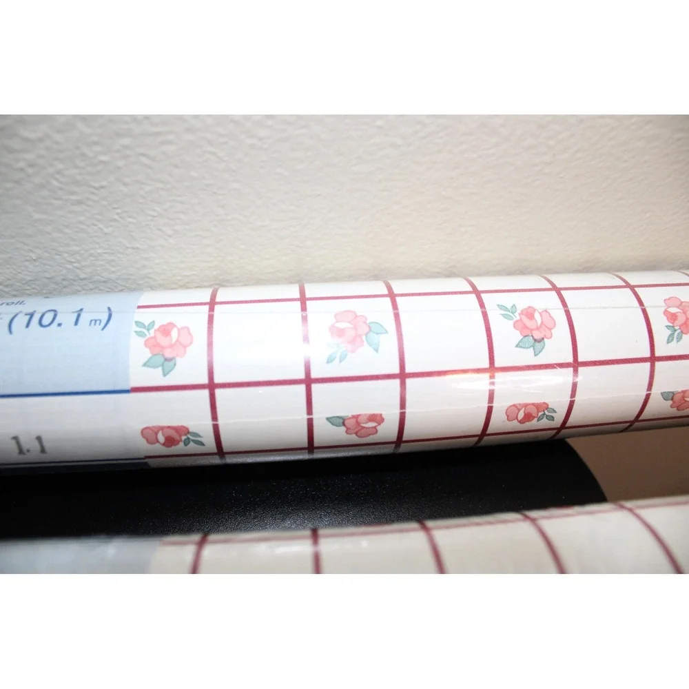 Vintage Wallcoverings Floral Rosebud Red Grid Wallpaper 2 Rolls Pre-Pasted Vinyl